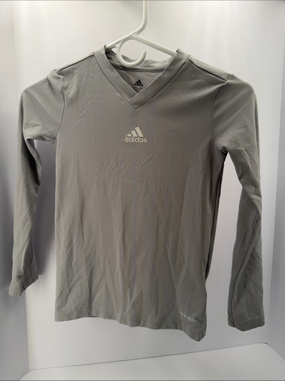 adidas Gray Long Sleeve V-Neck Performance Tee